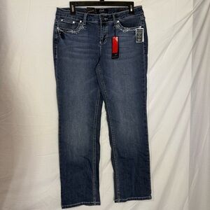 Earl Jeans Women's Dark Blue Straight Leg Jeans Bling Pockets 12P NWT